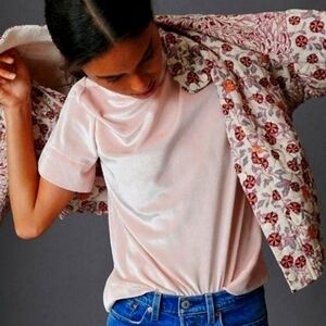 Anthropologie Pink Krisha Velvet Mock Neck Top M